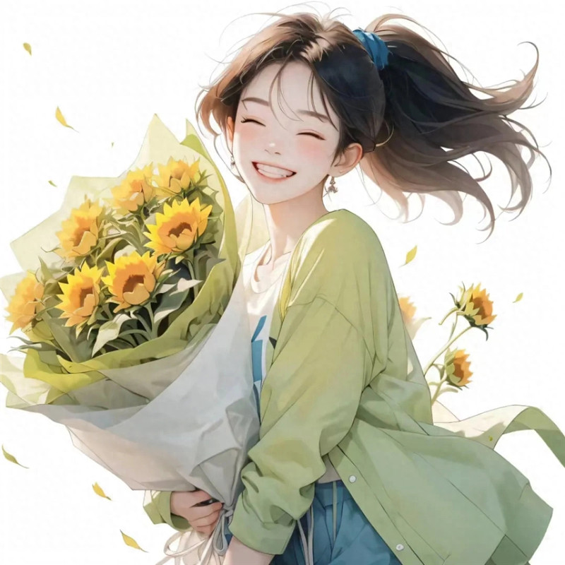 阳光自信向日葵女孩治愈系动漫头像图片