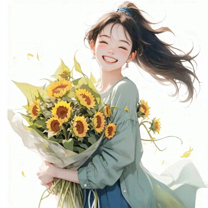 阳光自信向日葵女孩治愈系动漫头像图片