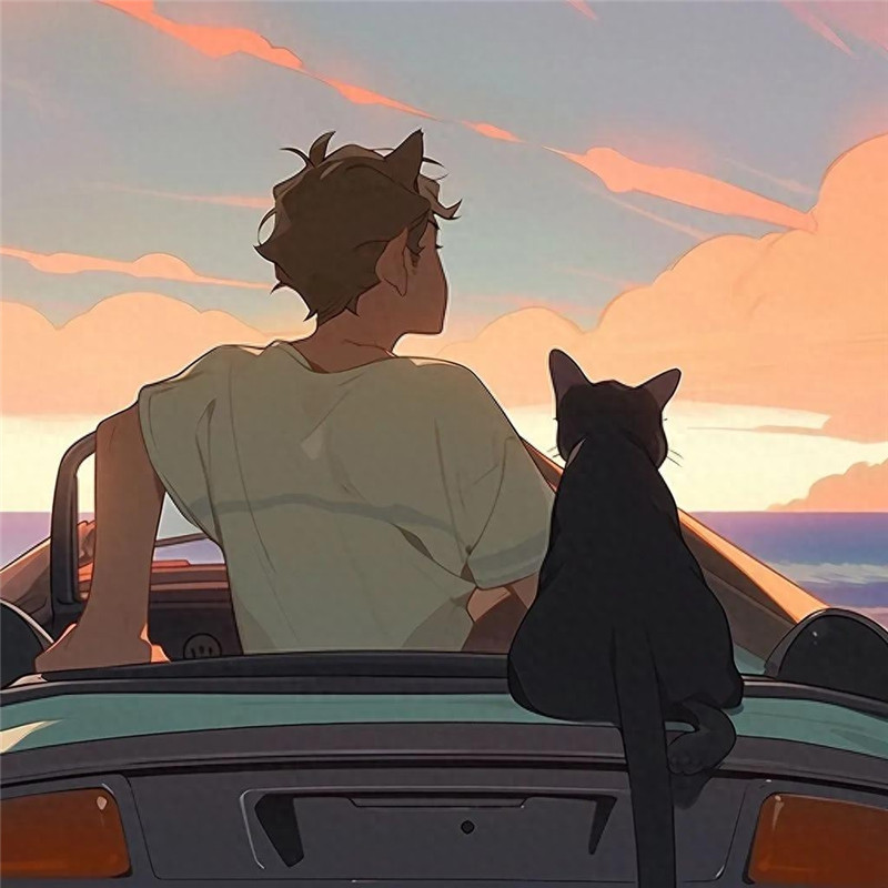 一猫一车男生浪漫动漫头像图片