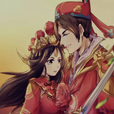 新郎新娘一左一右结婚情侣头像图片