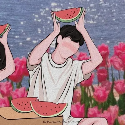 爆好看的一左一右配对手绘情侣头像图片