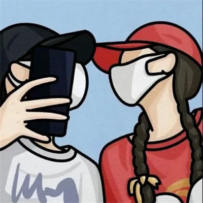超甜的手绘情侣头像一人一半图片