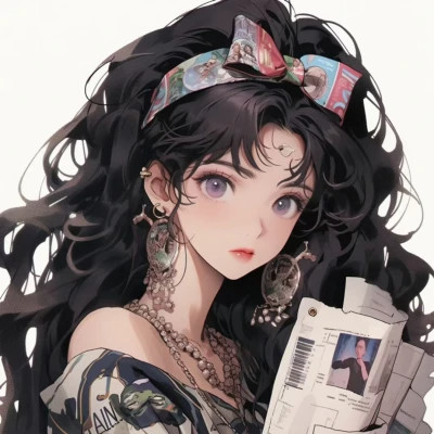 画风超酷旧漫女生手绘头像图片