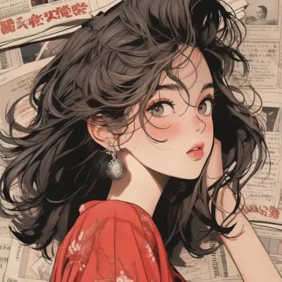 画风超酷旧漫女生手绘头像图片