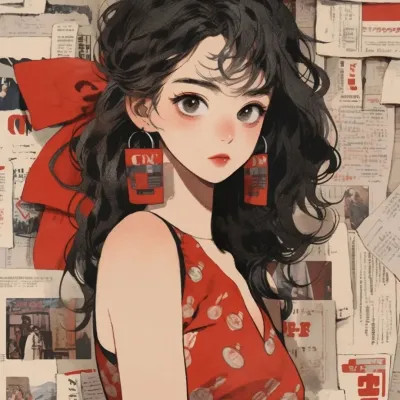 画风超酷旧漫女生手绘头像图片