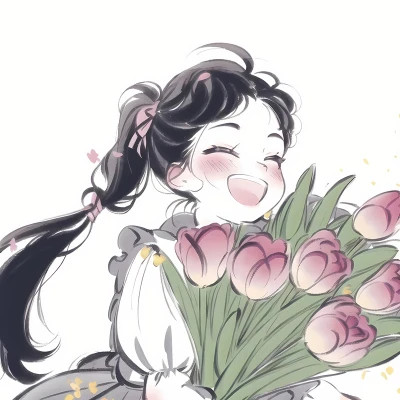 卡通捧花女头图片