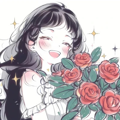 卡通捧花女头图片