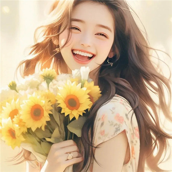 治愈系捧花阳光女孩头像图片