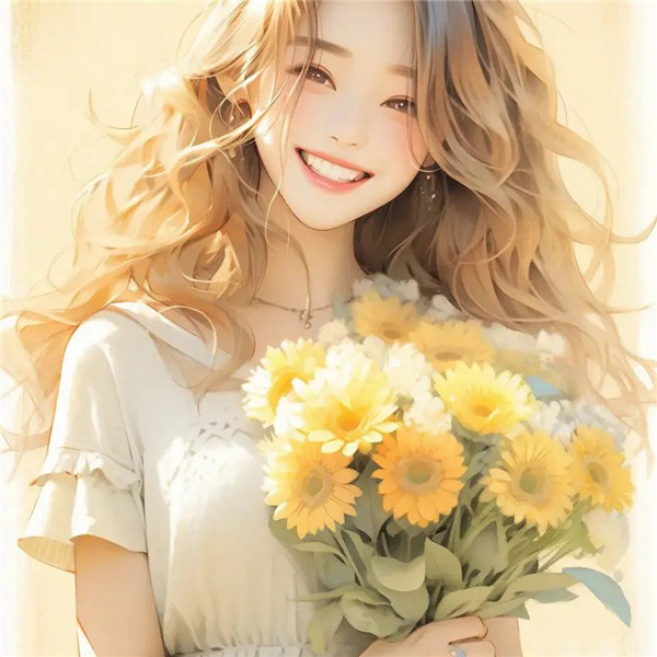 治愈系捧花阳光女孩头像图片