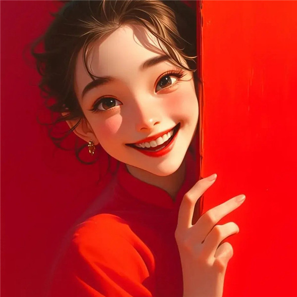 欢欢喜喜红色调女生头像图片