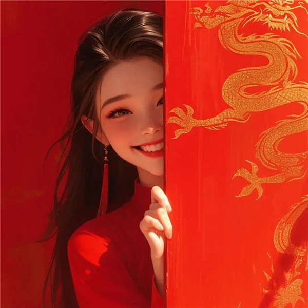 欢欢喜喜红色调女生头像图片