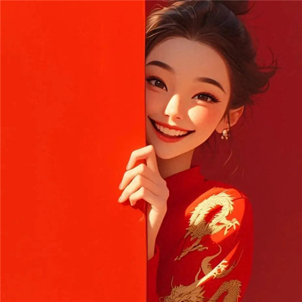 欢欢喜喜红色调女生头像图片