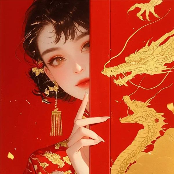 欢欢喜喜红色调女生头像图片