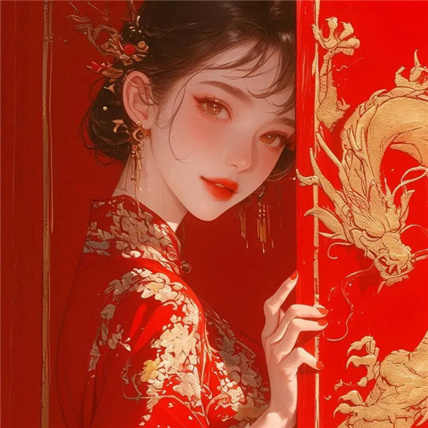 欢欢喜喜红色调女生头像图片