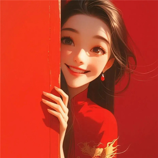 欢欢喜喜红色调女生头像图片