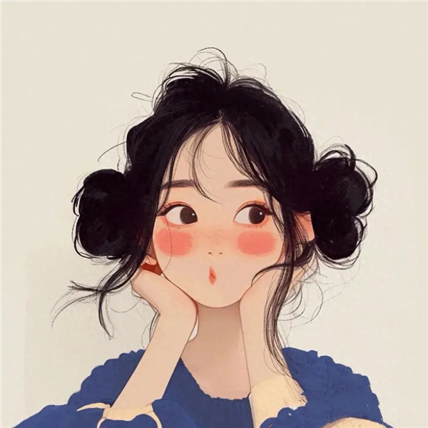 淡蓝色系手绘简单女孩子头像图片