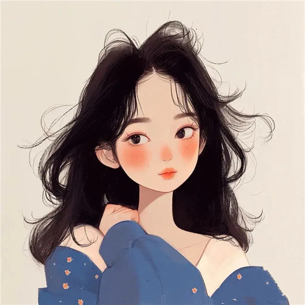 淡蓝色系手绘简单女孩子头像图片