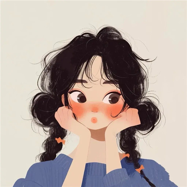 淡蓝色系手绘简单女孩子头像图片