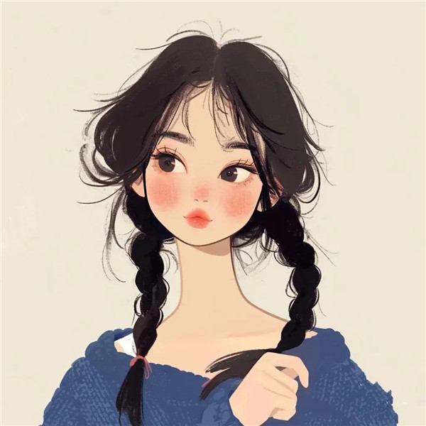 淡蓝色系手绘简单女孩子头像图片