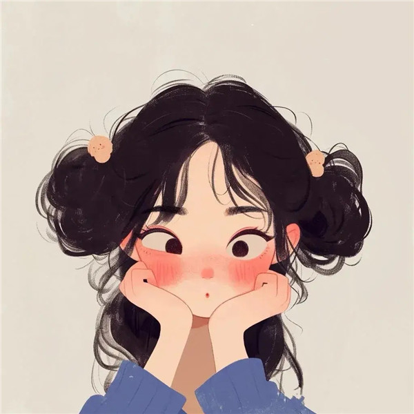 淡蓝色系手绘简单女孩子头像图片