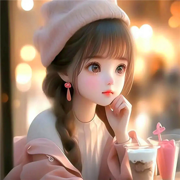 喝奶茶唯美女生动漫头像图片