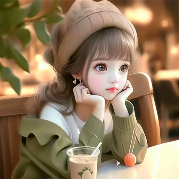 喝奶茶唯美女生动漫头像图片
