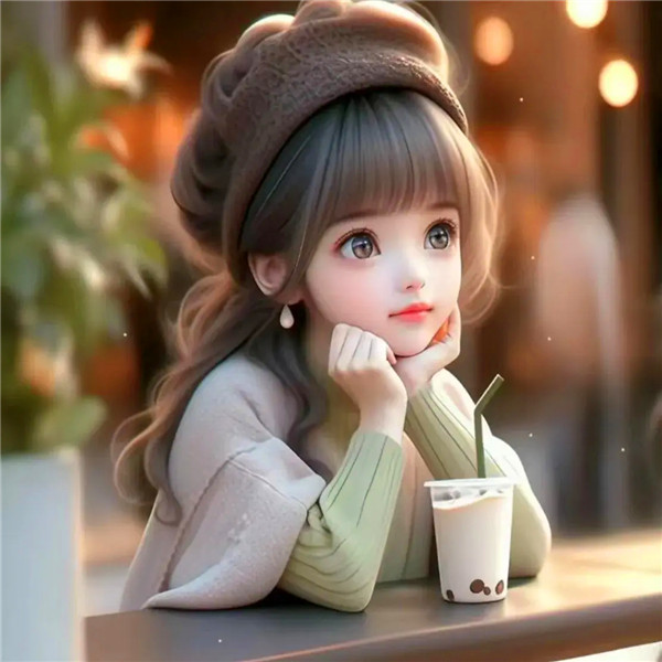 喝奶茶唯美女生动漫头像图片