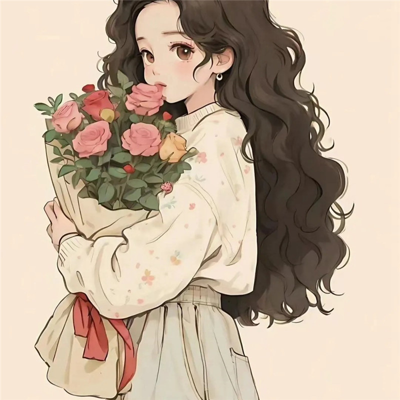 浪漫捧花动漫少女头像图片