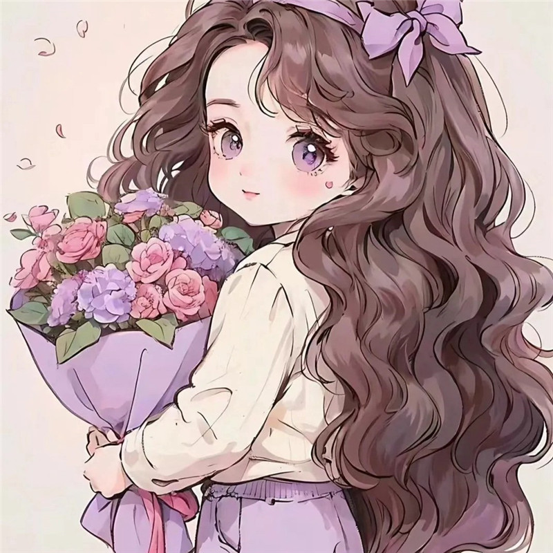 浪漫捧花动漫少女头像图片