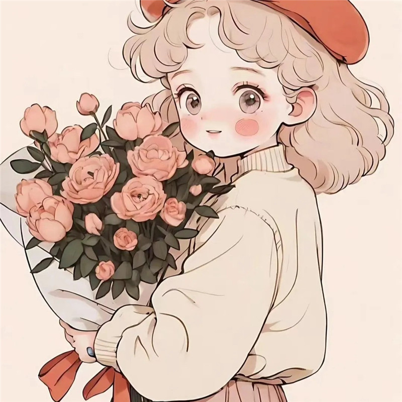 浪漫捧花动漫少女头像图片