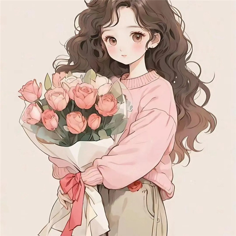 浪漫捧花动漫少女头像图片