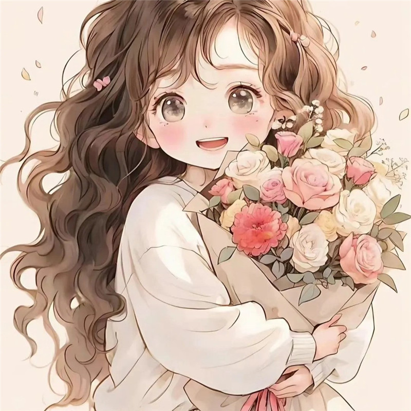 浪漫捧花动漫少女头像图片