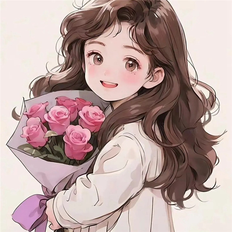 浪漫捧花动漫少女头像图片