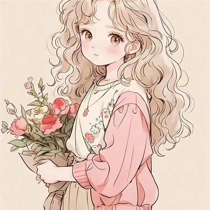 浪漫捧花动漫少女头像图片