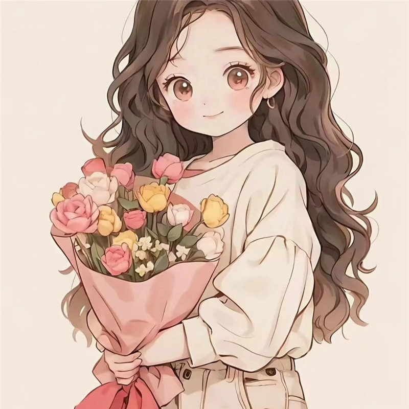 浪漫捧花动漫少女头像图片
