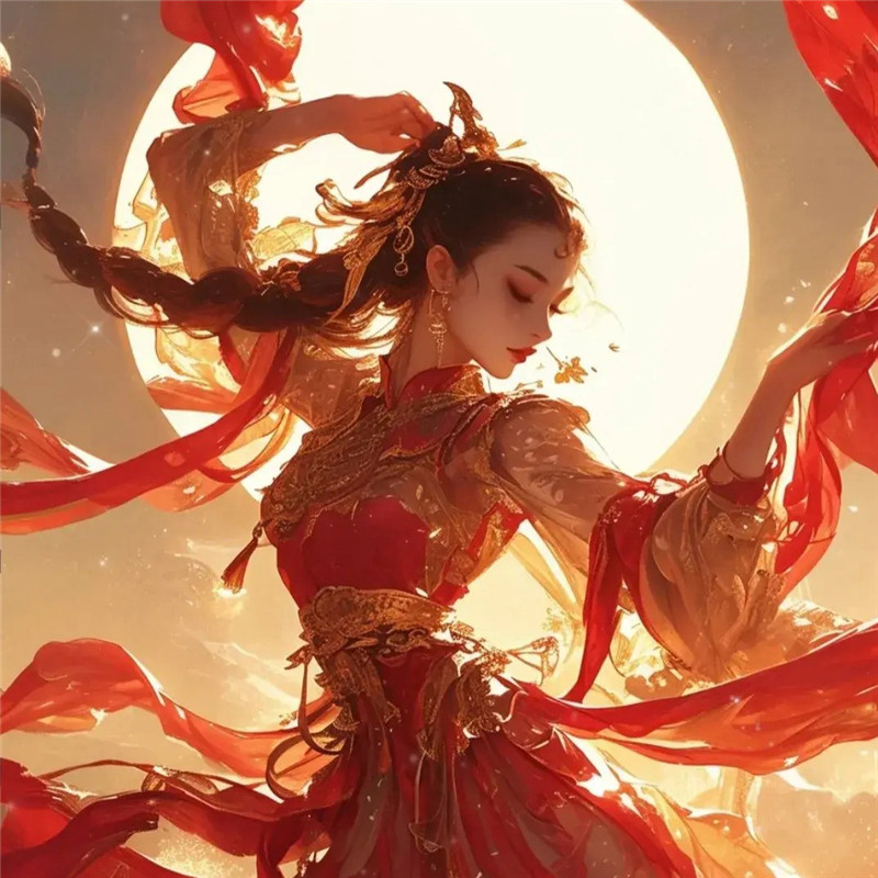 红色系舞动女生动漫头像图片