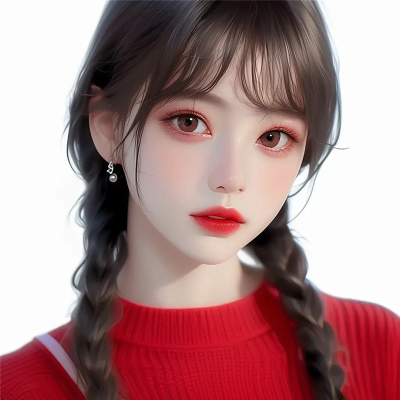 红色系麻花辫女孩头像图片