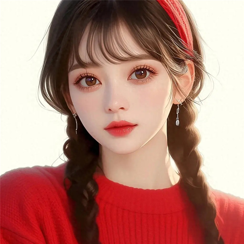 红色系麻花辫女孩头像图片