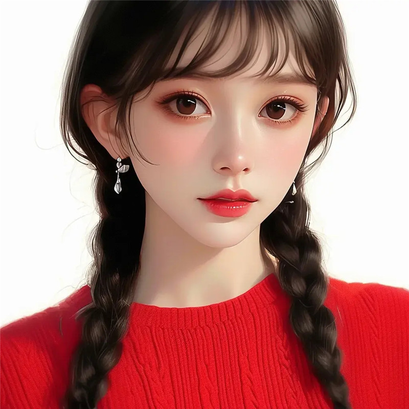 红色系麻花辫女孩头像图片