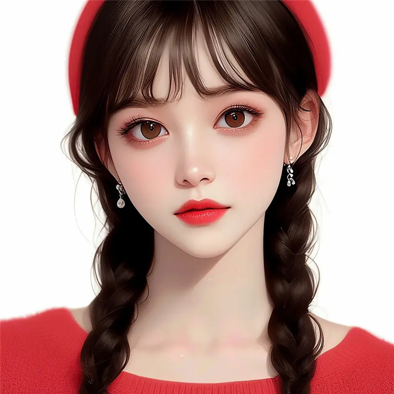 红色系麻花辫女孩头像图片