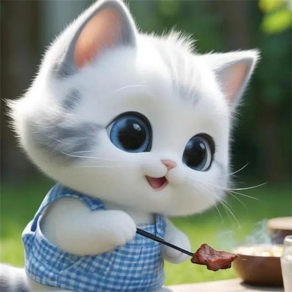 可爱烧烤吃烤肉的猫咪头像图片