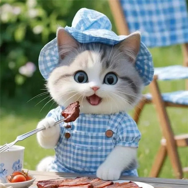 可爱烧烤吃烤肉的猫咪头像图片