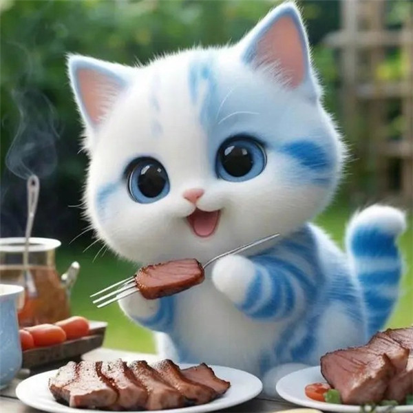 可爱烧烤吃烤肉的猫咪头像图片