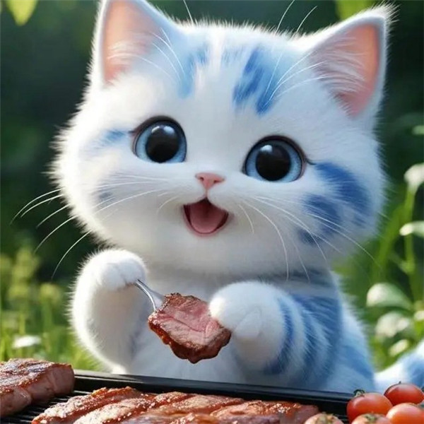 可爱烧烤吃烤肉的猫咪头像图片