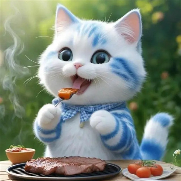 可爱烧烤吃烤肉的猫咪头像图片