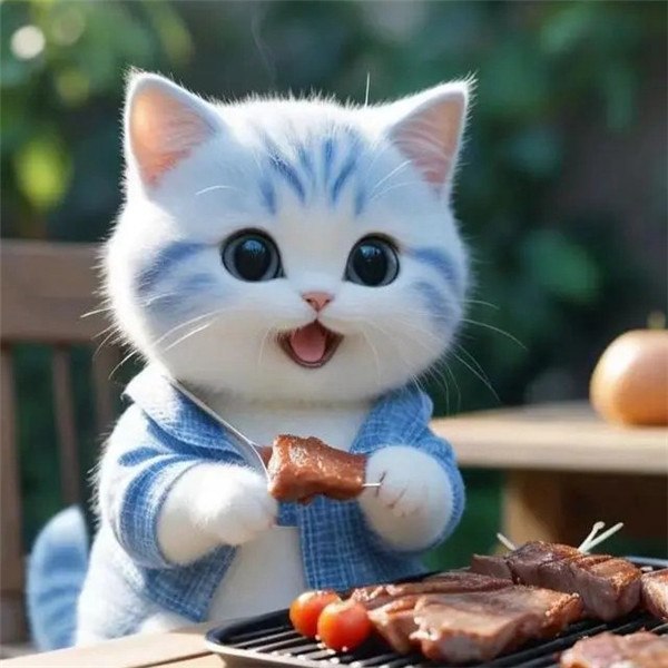 可爱烧烤吃烤肉的猫咪头像图片