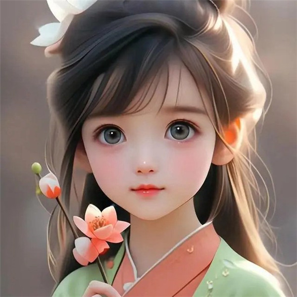 手里拿花的古风动漫小女孩头像图片