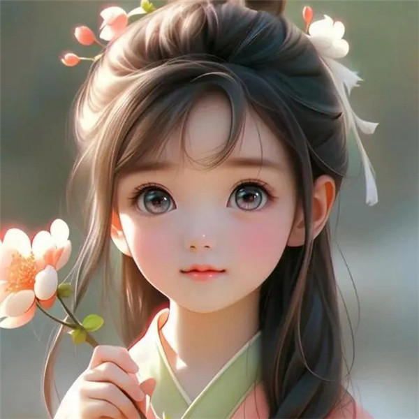 手里拿花的古风动漫小女孩头像图片