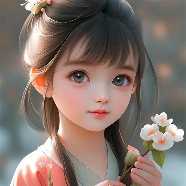 手里拿花的古风动漫小女孩头像图片