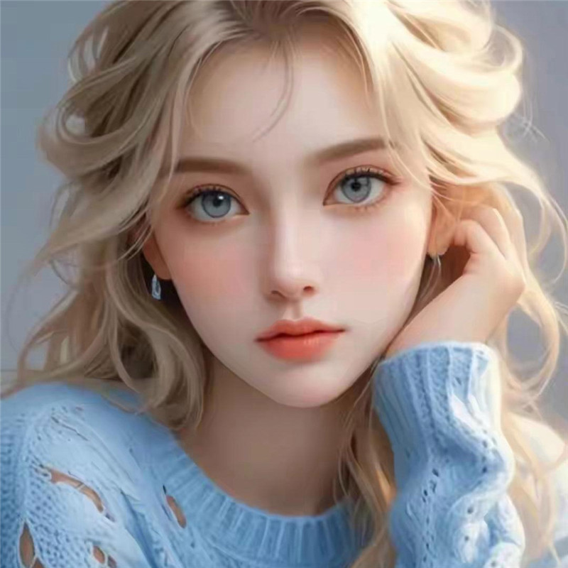 精致蓝毛衣金发碧眼的美女头像图片